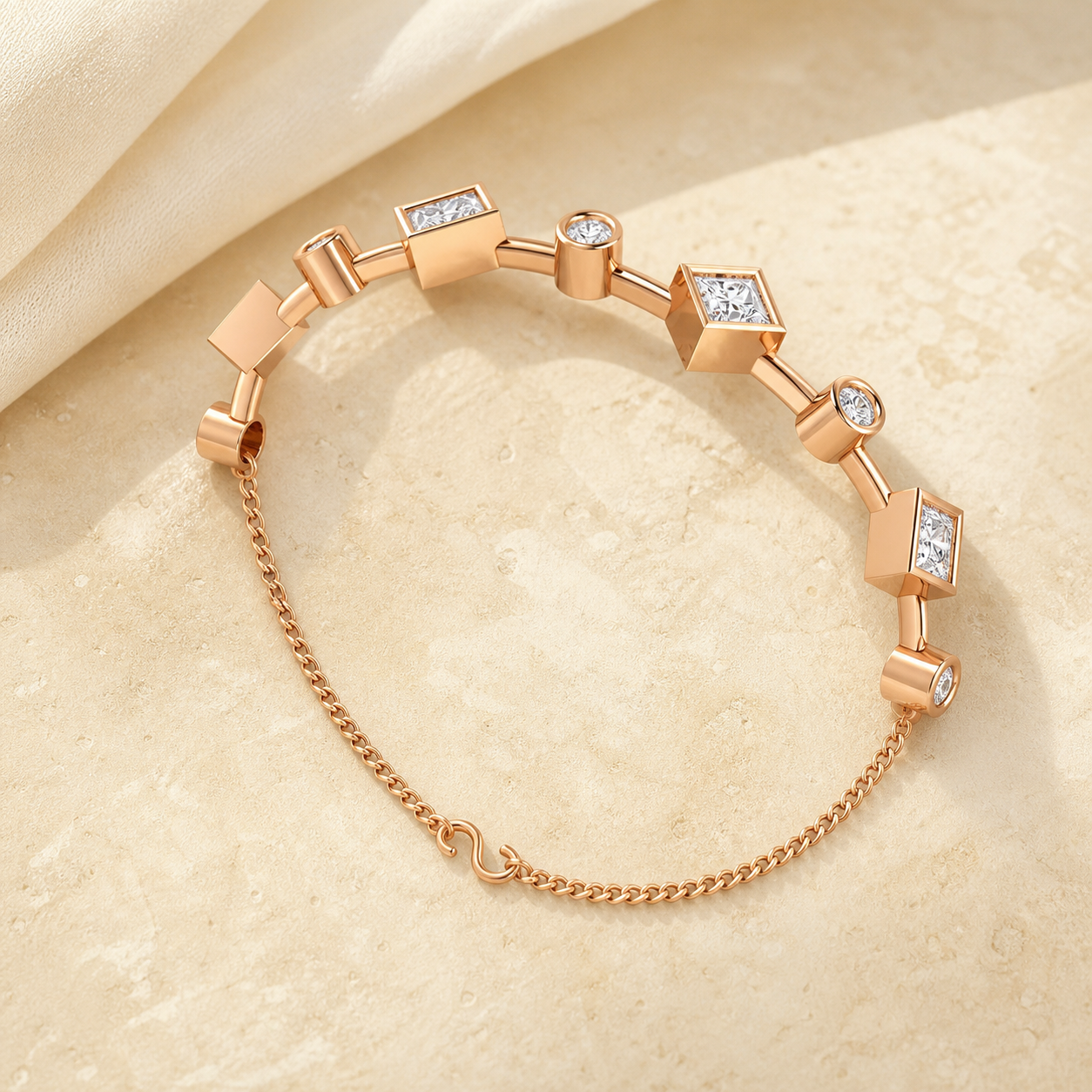 Aurgat Clear Zirconia Rose Gold Half Cuff Bracelet