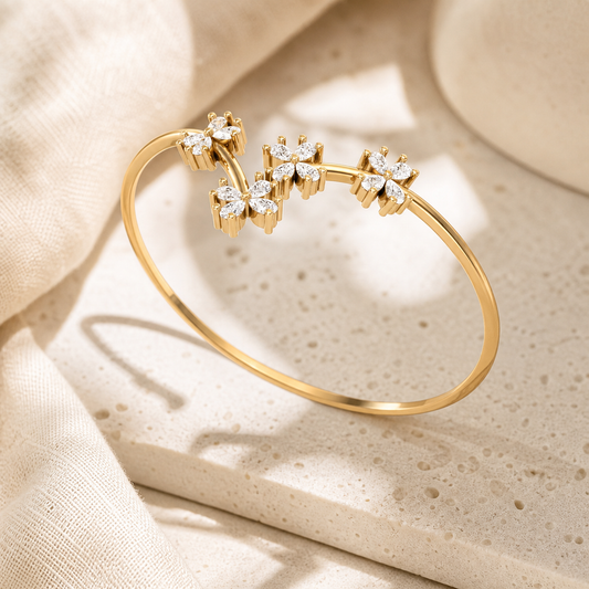 Aurgat Floral 18K Gold Plated Cuff Bracelet
