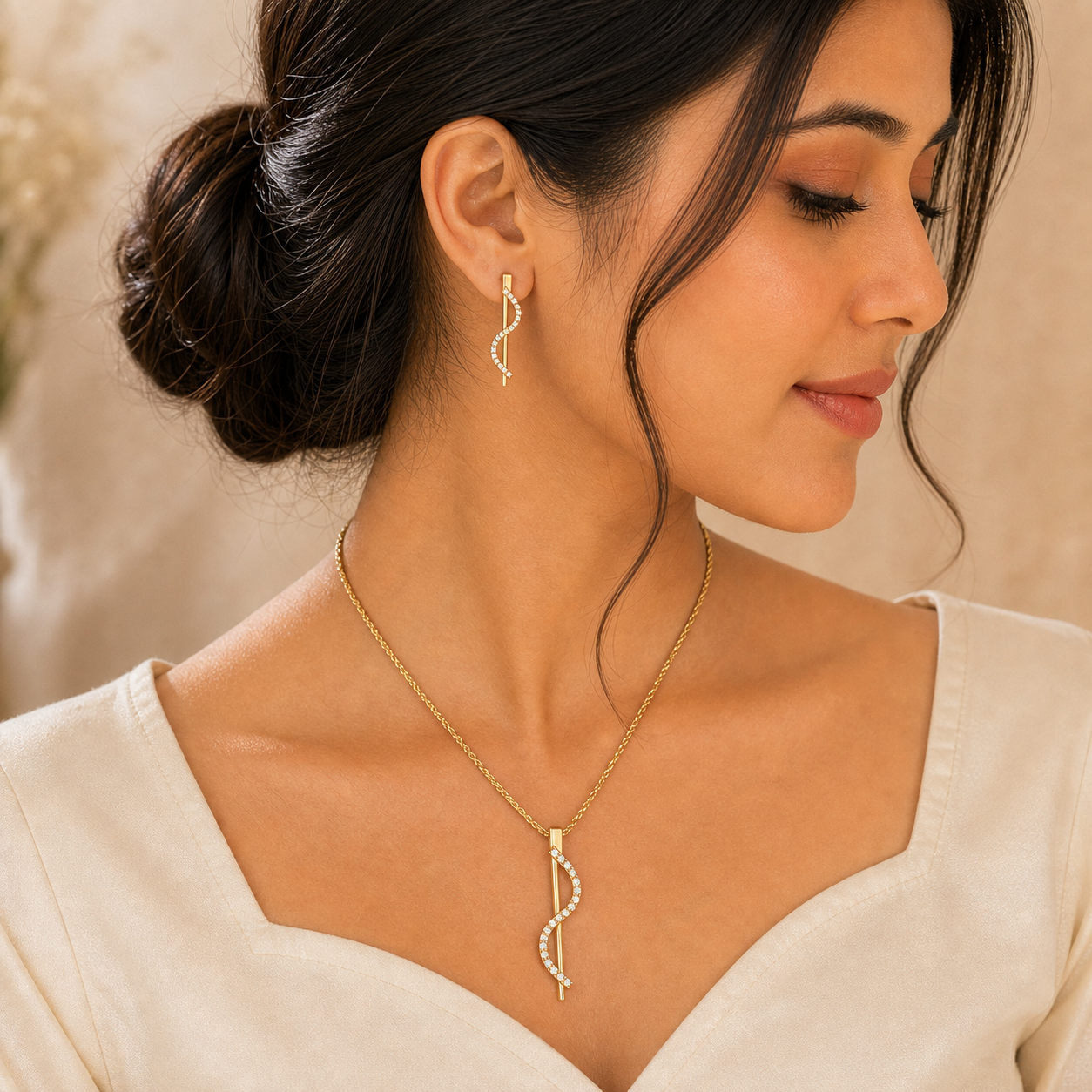 Aurgat Curvy Drop 18K Gold Plated Pendant Set - image 2