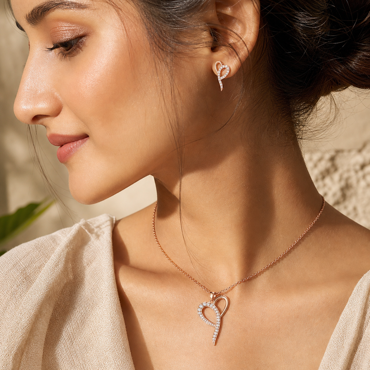 Aurgat Nobel heart Rose Gold Pendant Set - image 2