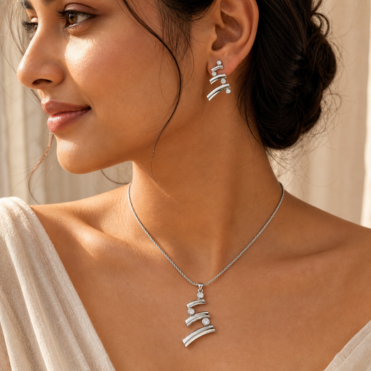 Aurgat Zircon Connected Layers  Sterling Silver Pendant Set - image 2