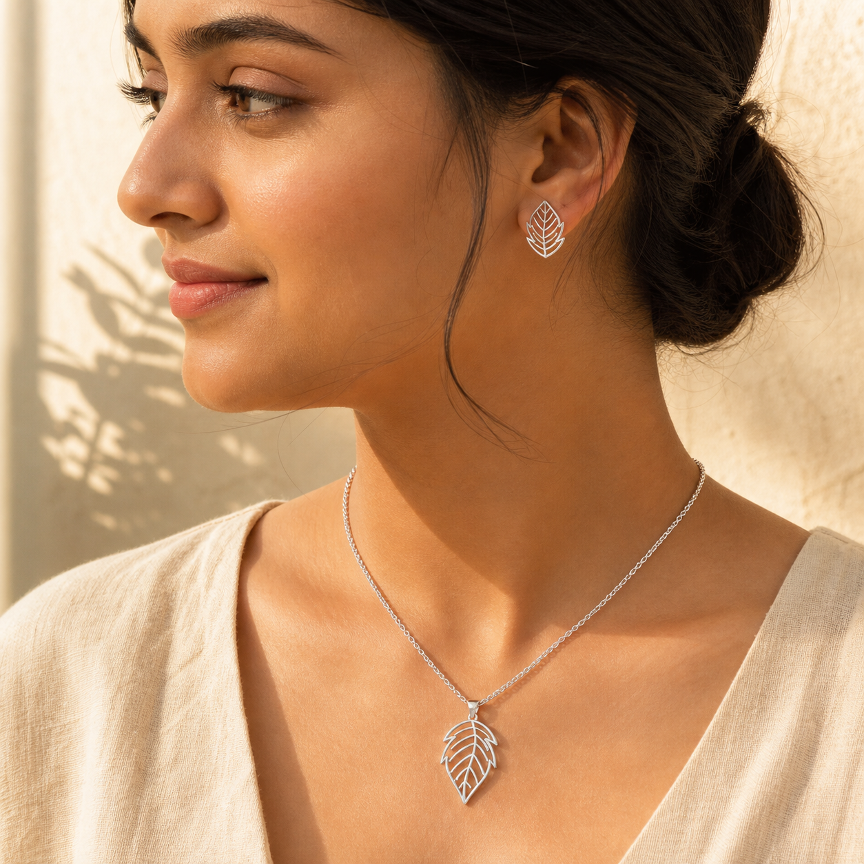 Aurgat Viburnum Leaf Drop Sterling Silver Pendant Set - image 2