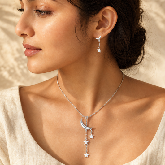 Aurgat Moon And Stars Sterling Silver Pendant Set - image 2