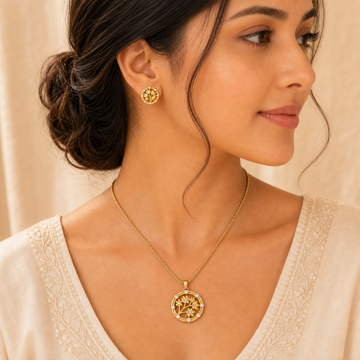 Aurgat Sacred Petals 18K Gold Plated Pendant Set - image 2