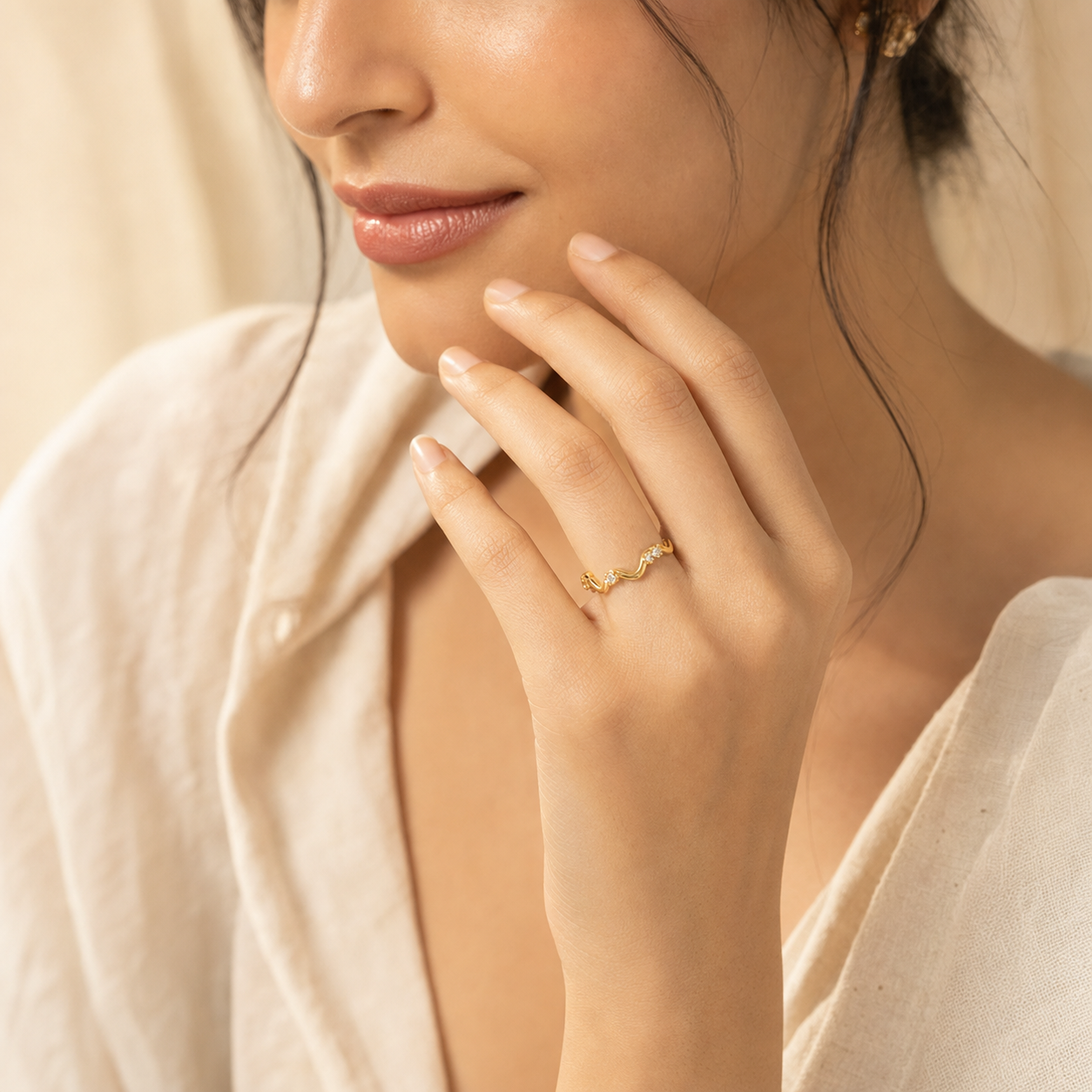 Aurgat Zirconia 18K Gold Plated Adjustable Ring - image 2