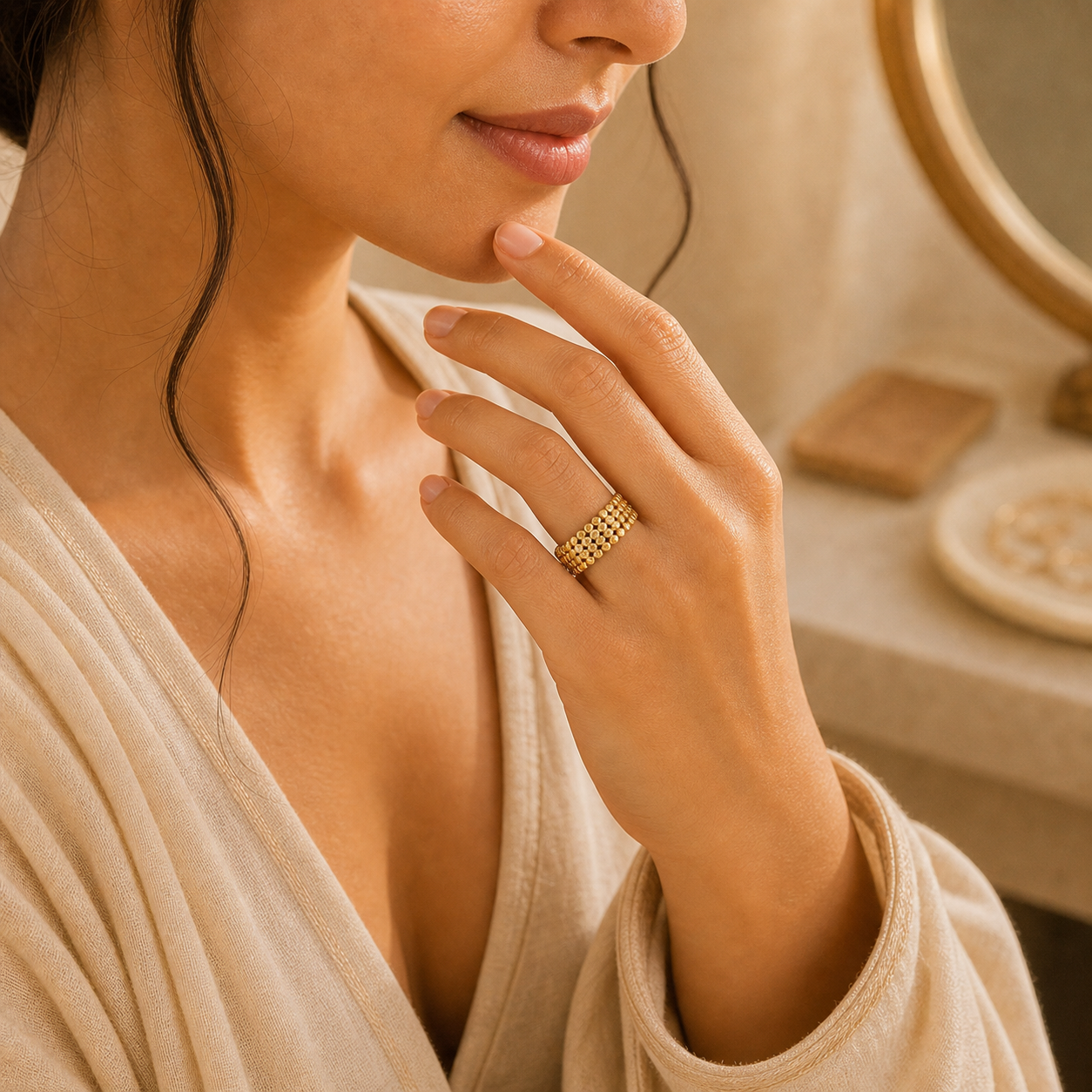 Aurgat Hexagonal Blocks 18K Gold Plated Band Ring - image 2
