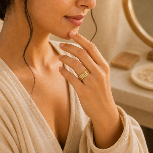 Aurgat Hexagonal Blocks 18K Gold Plated Band Ring - image 2