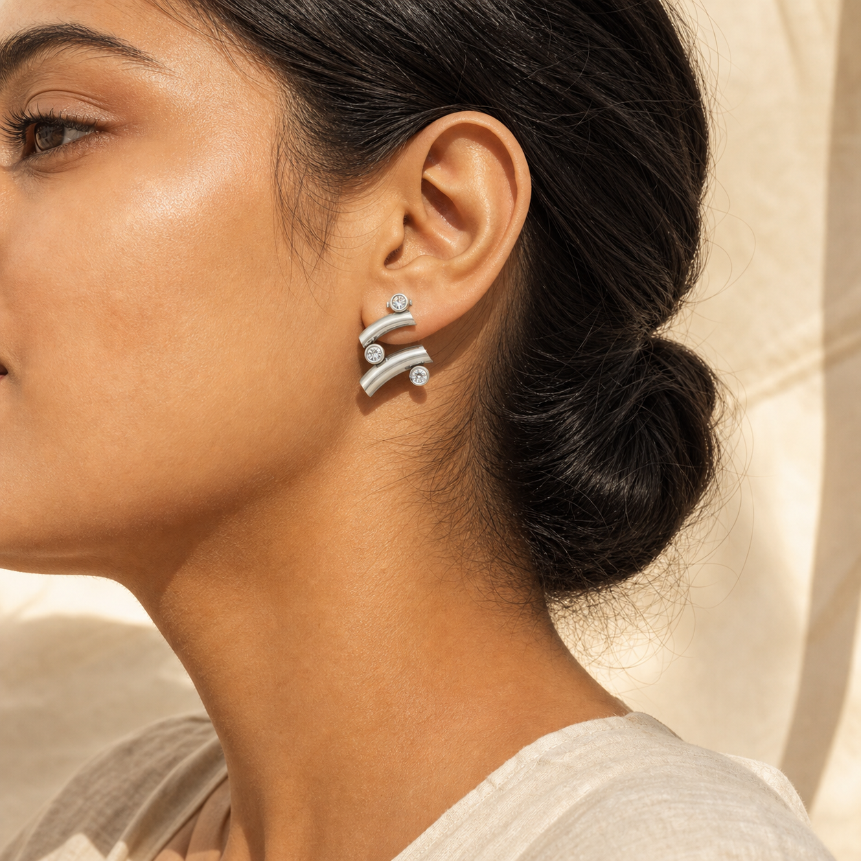Aurgat Zirconia Connected Layers Sterling Silver Earrings