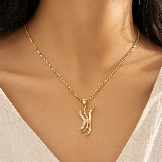 Aurgat Zirconia Abstract 18K Gold Plated Pendant