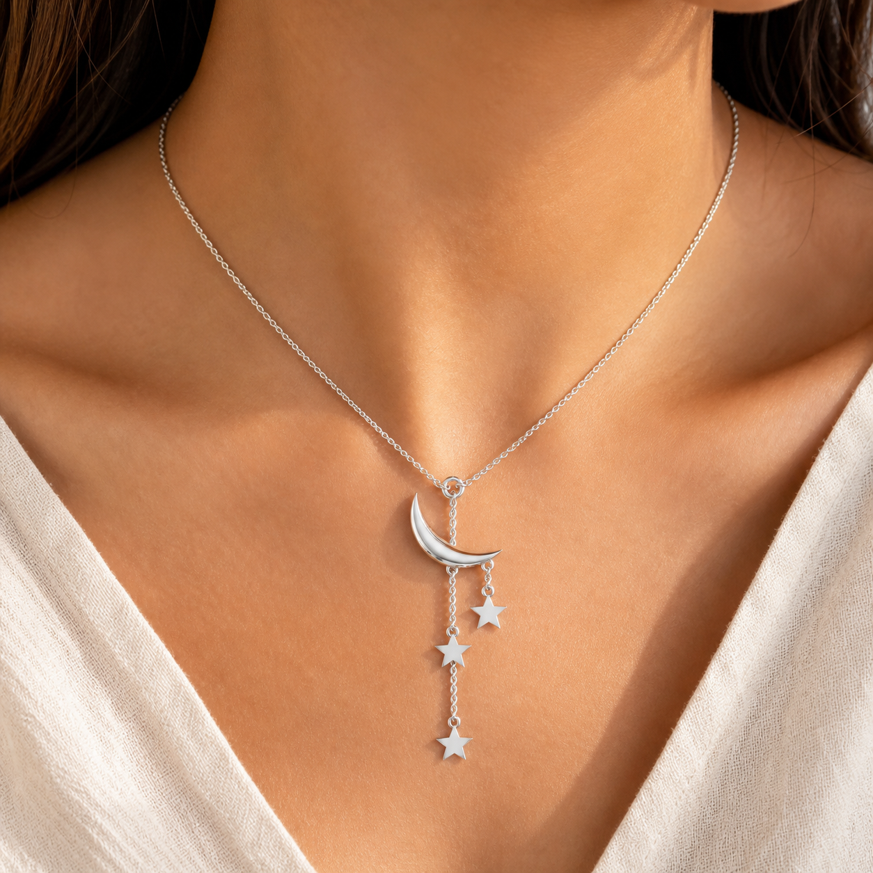 Aurgat Moon And Stars Sterling Silver Pendant
