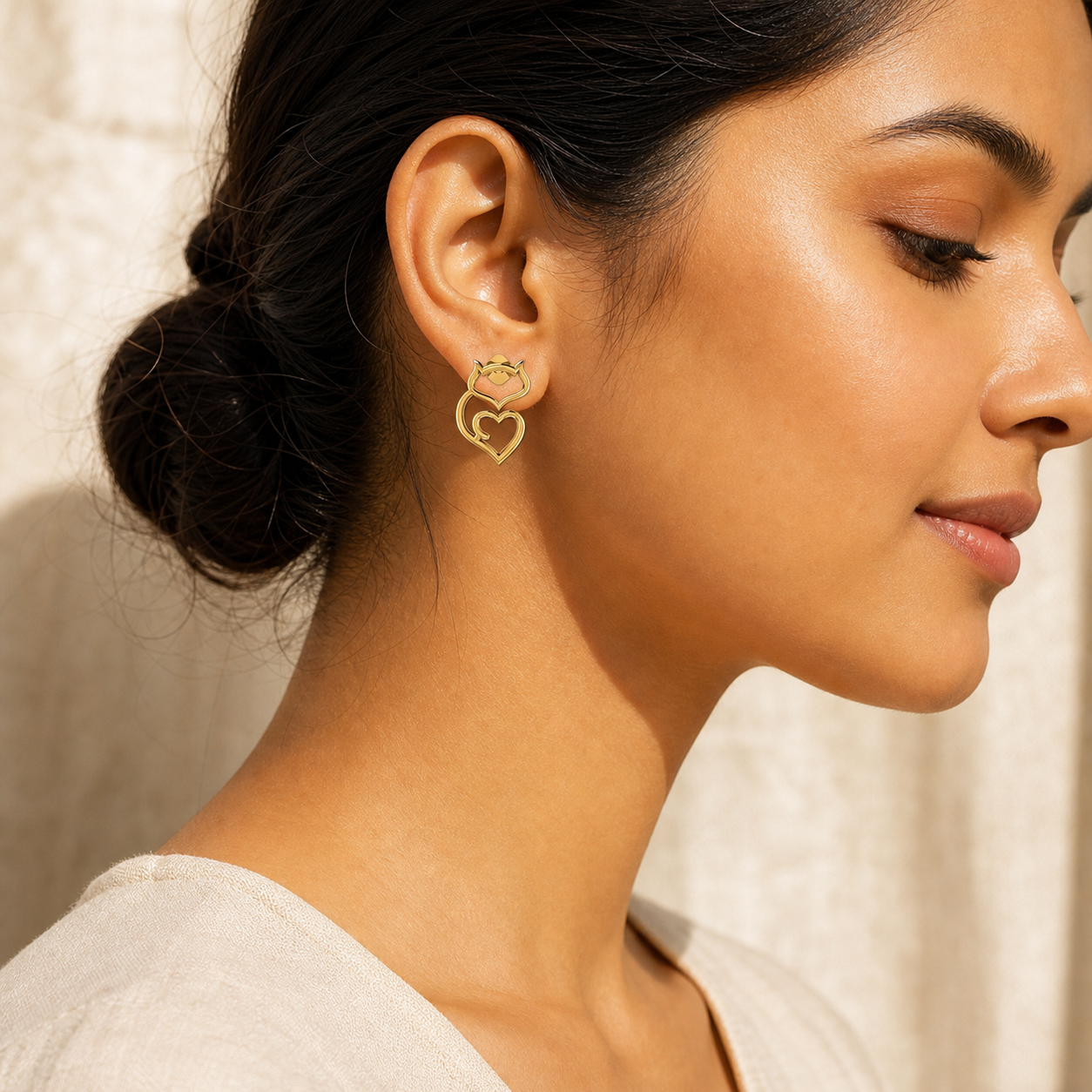 Aurgat Cat's Heart 18K Gold Plated Earrings
