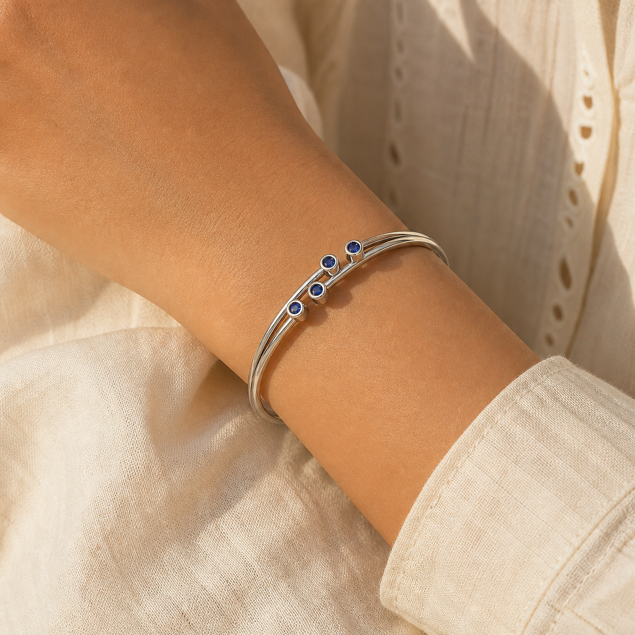 Aurgat Sterling Silver Cuff Bracelet With Bluestones