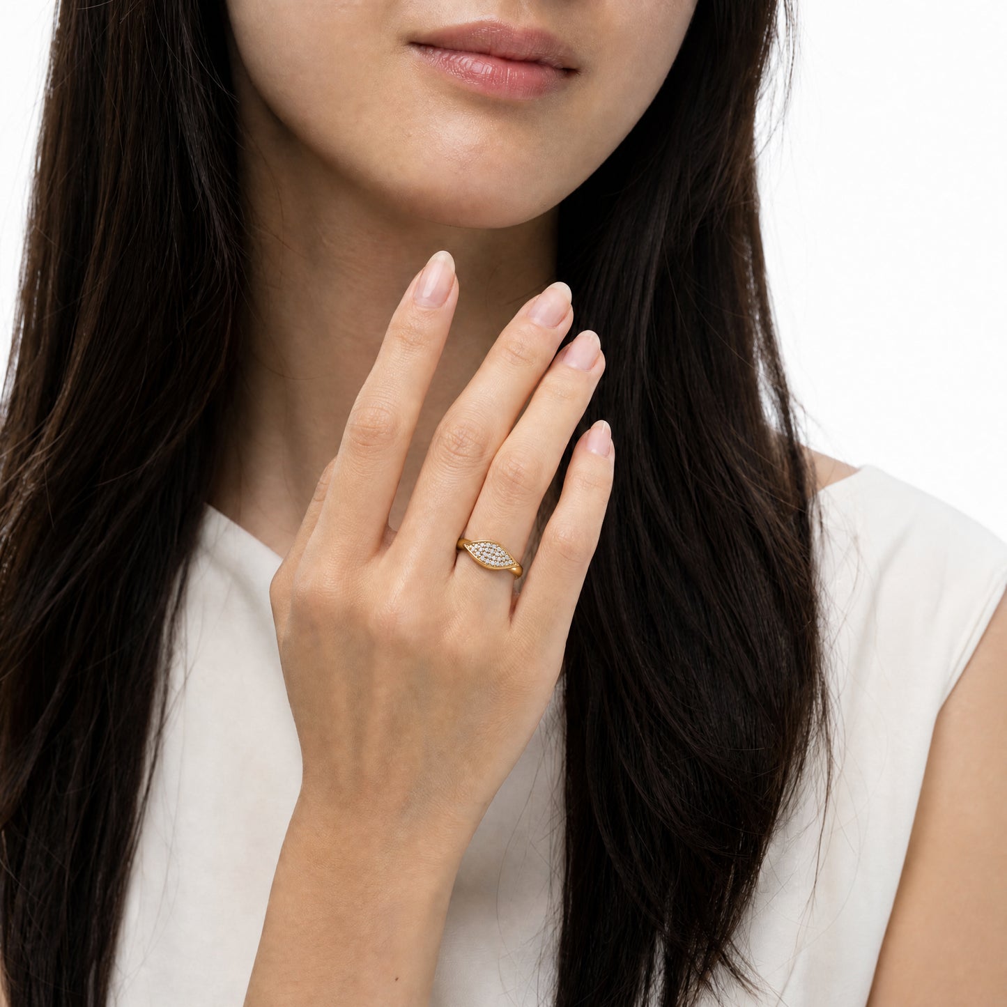 Aurgat High Rated Zirconia Efoortless 18k Gold Plated Adjustable Ring