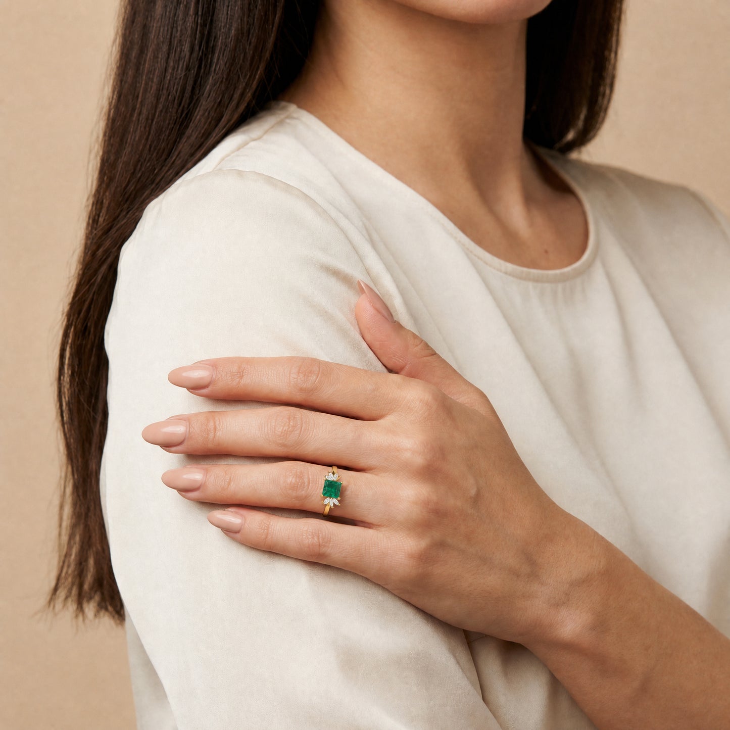 Aurgat Princessly 18K Gold Plated Adjustable Ring With Green Stone