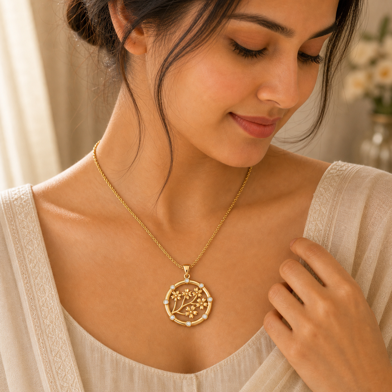 Aurgat Sacred Petals 18K Gold Plated Pendant