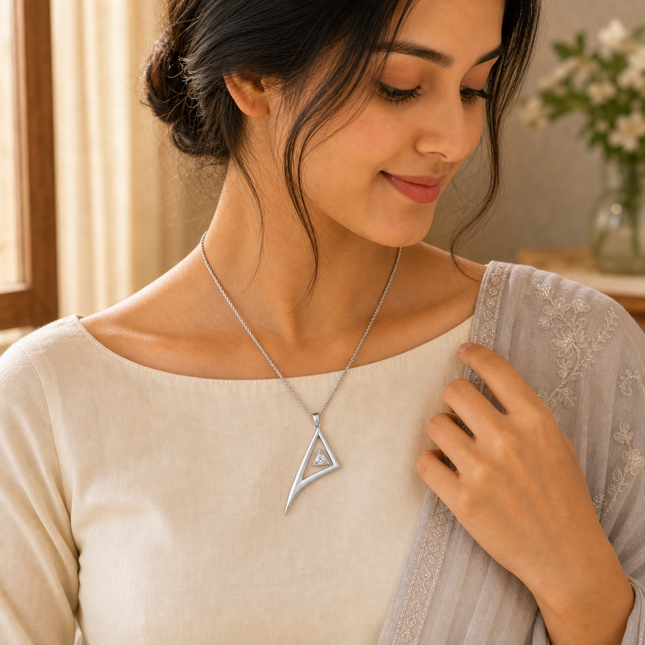 Aurgat Trapped Solitaire Sterling Silver Pendant