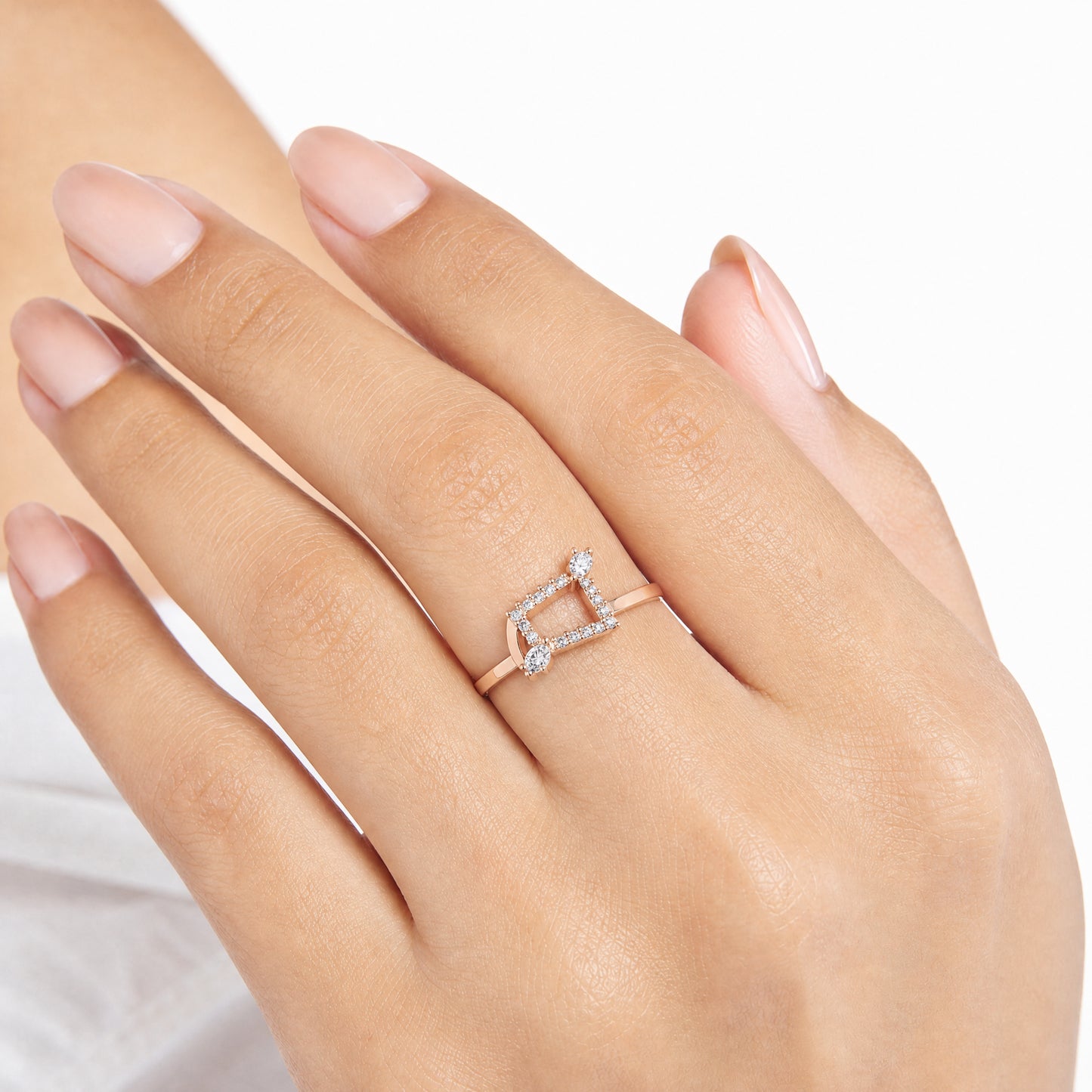 Aurgat Symmetrical High Rated Zirconia Rose Gold Adjustable RIng