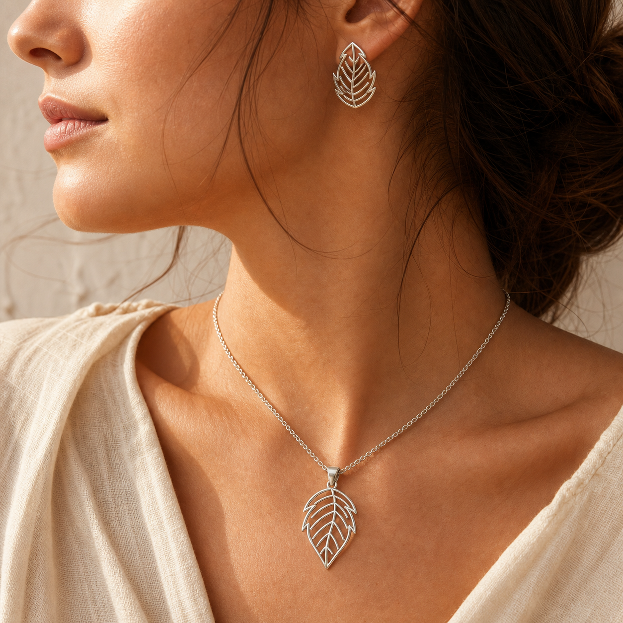 Aurgat Viburnum Leaf Drop Sterling Silver Pendant Set - image 3