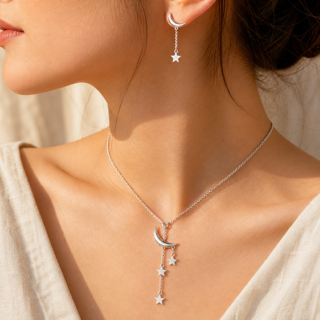 Aurgat Moon And Stars Sterling Silver Pendant Set - image 3