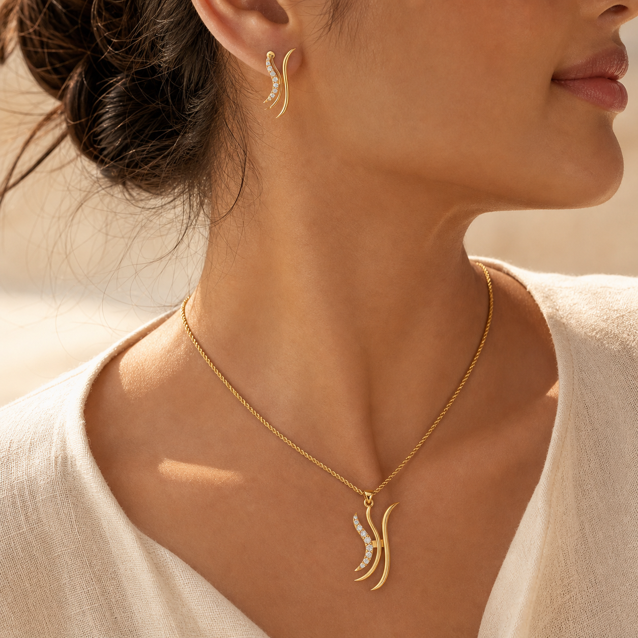 Aurgat Zircon Abstract 18K Gold Plated Pendant Set - image 3