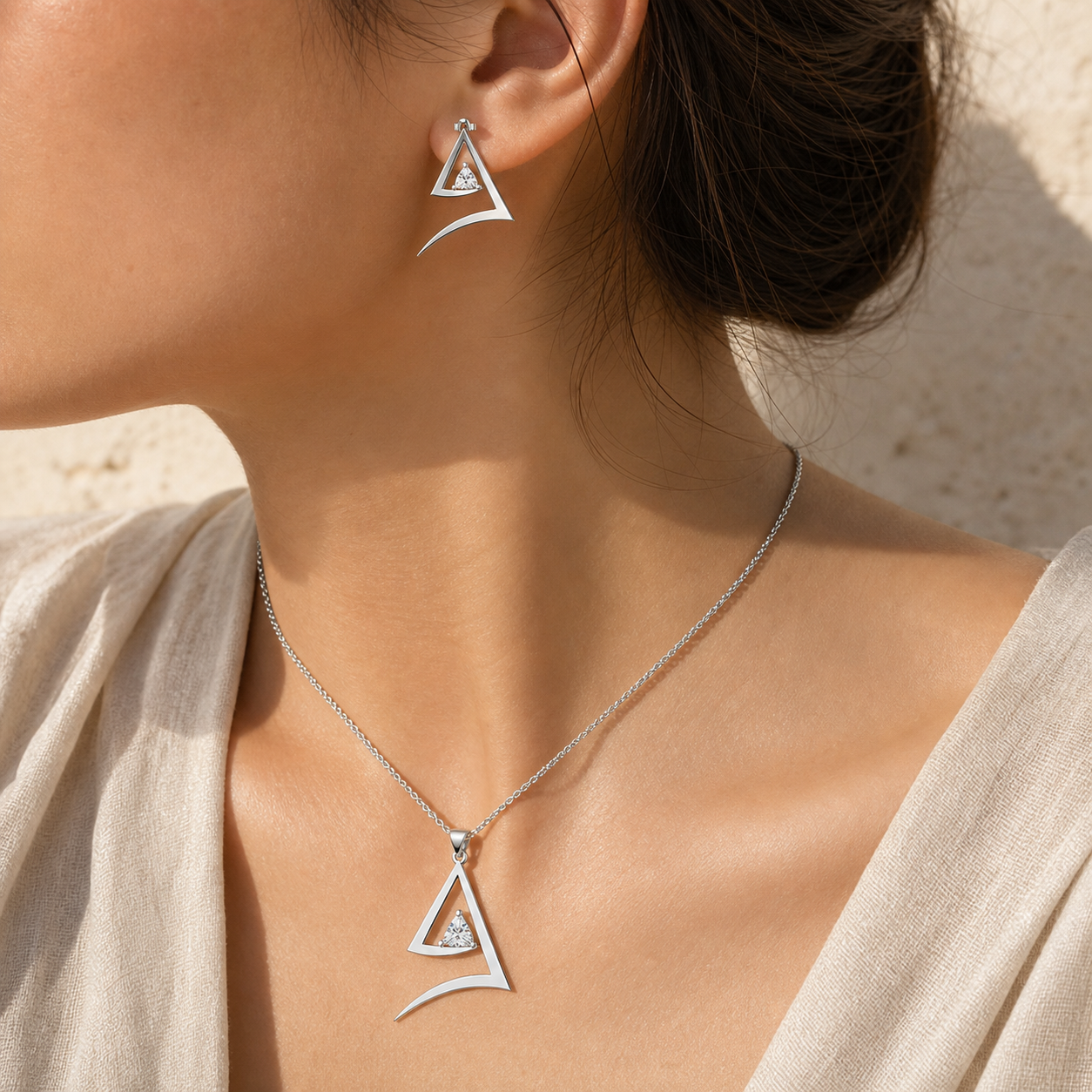 Aurgat Trapped Solitaire Sterling Silver Pendant Set - image 3