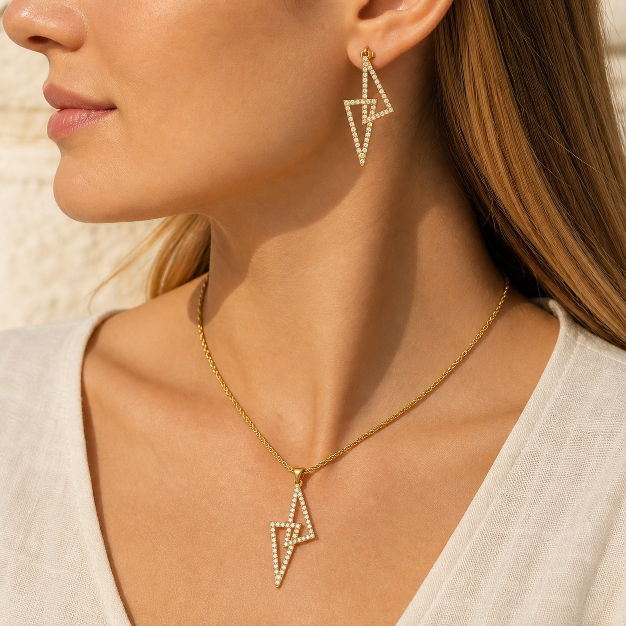 Aurgat Lightning 18K Gold Plated Pendant Set - image 3
