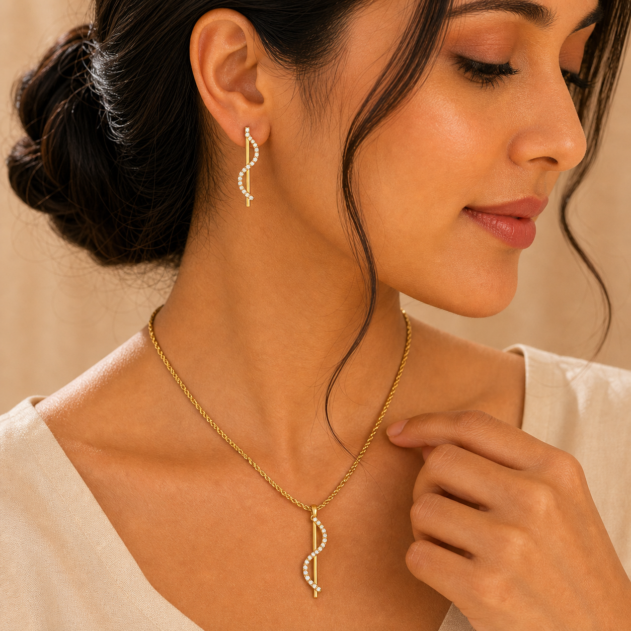Aurgat Curvy Drop 18K Gold Plated Pendant Set - image 3
