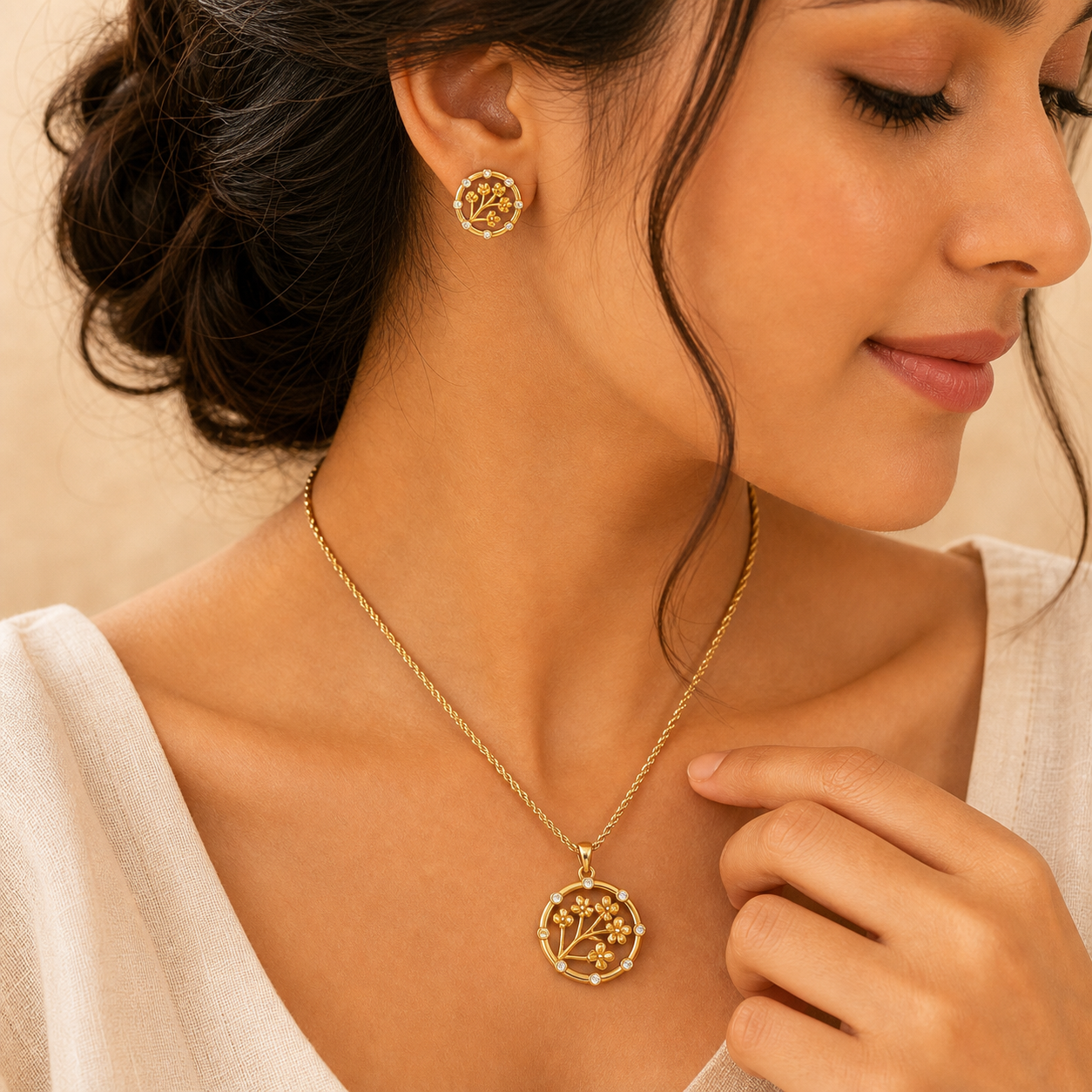 Aurgat Sacred Petals 18K Gold Plated Pendant Set - image 3