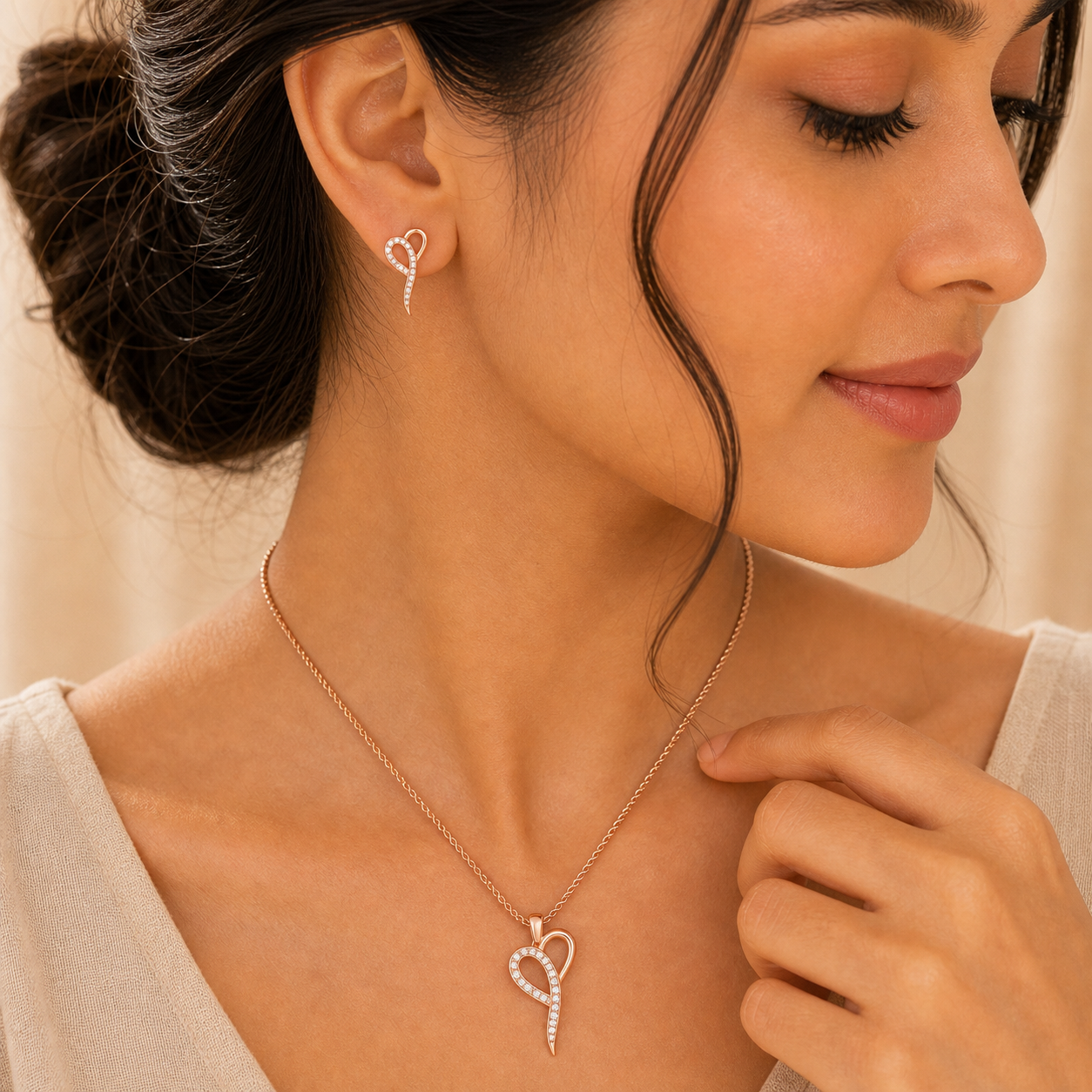Aurgat Nobel heart Rose Gold Pendant Set - image 3