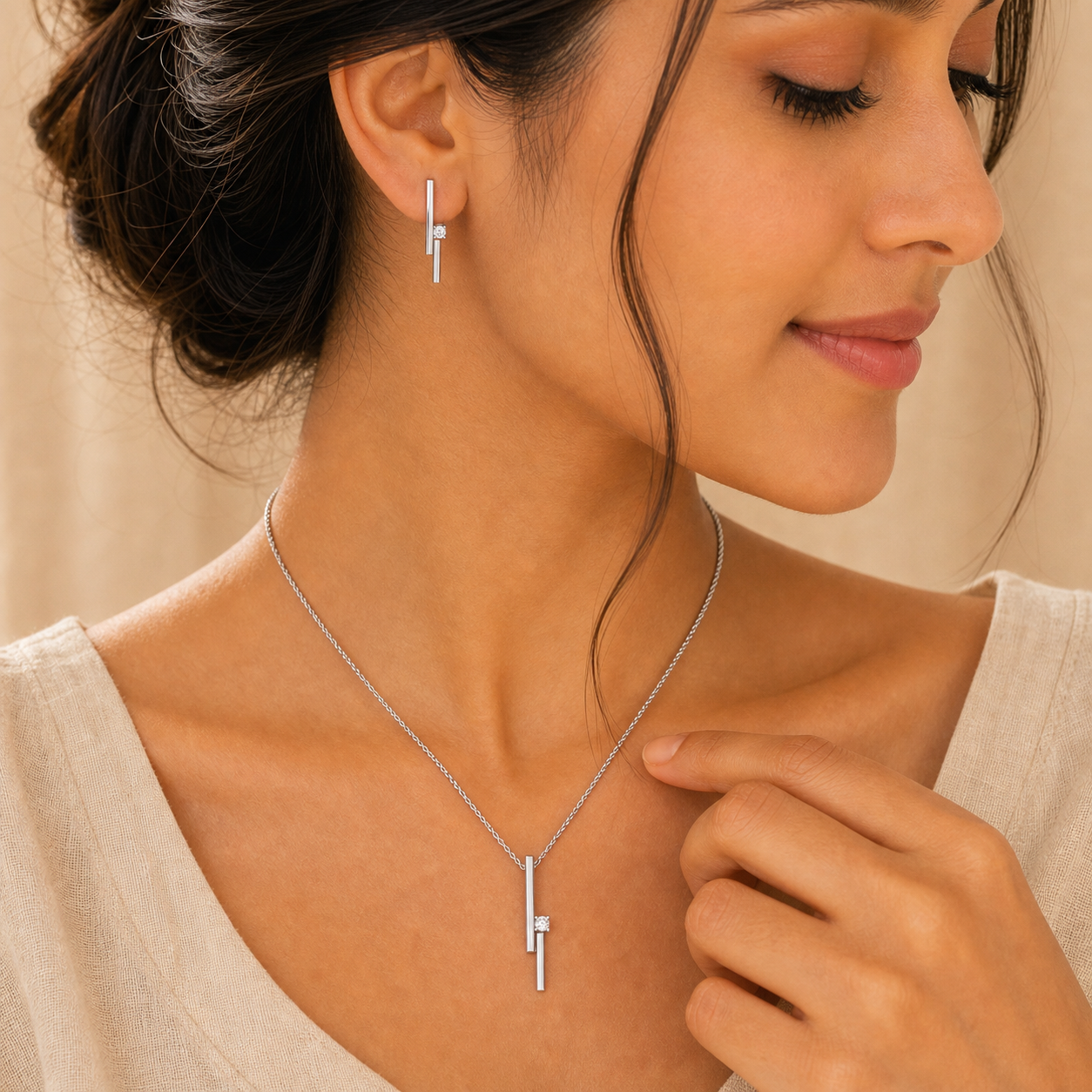 Aurgat Connected Solitaire Pendant Set - image 3