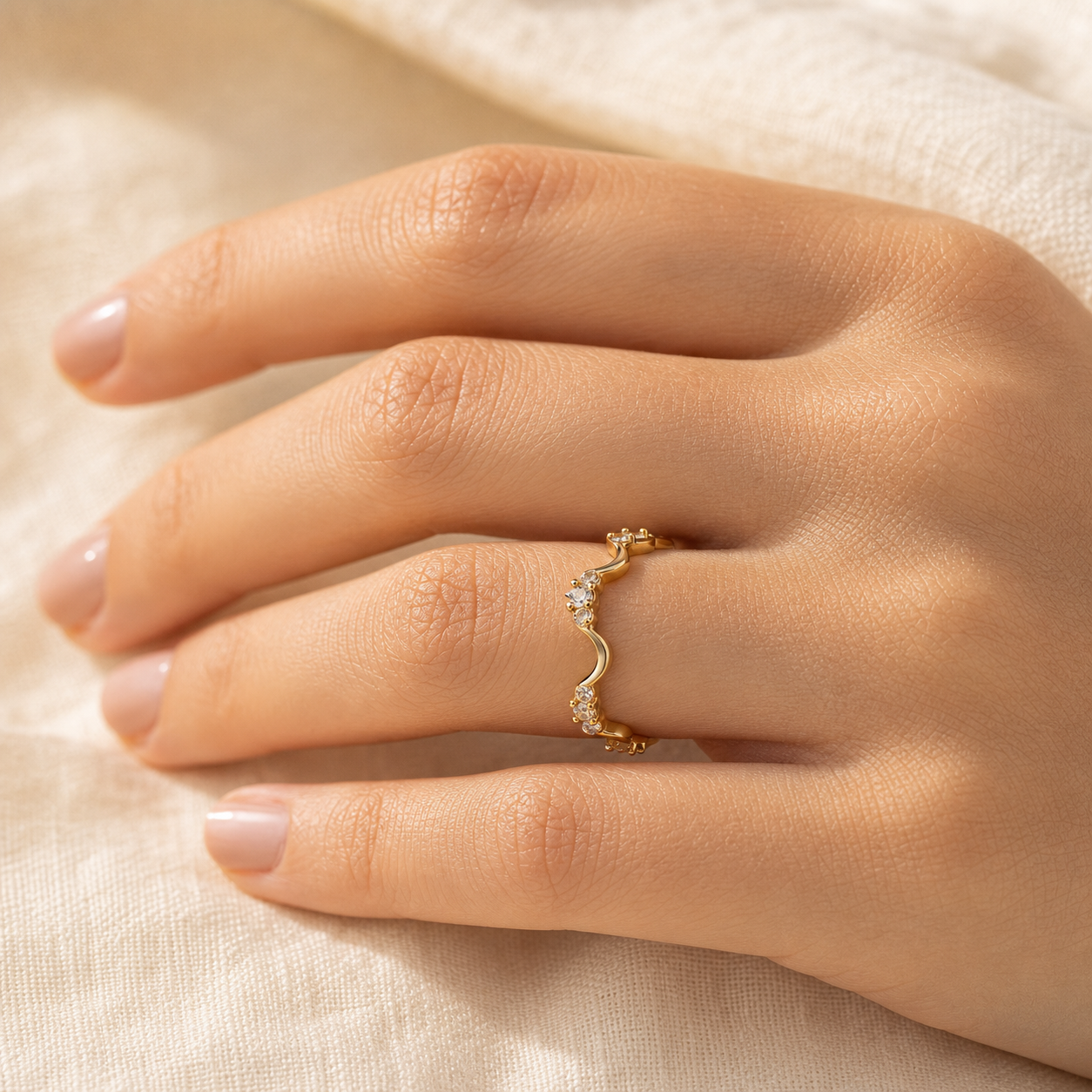 Aurgat Zirconia 18K Gold Plated Adjustable Ring - image 3