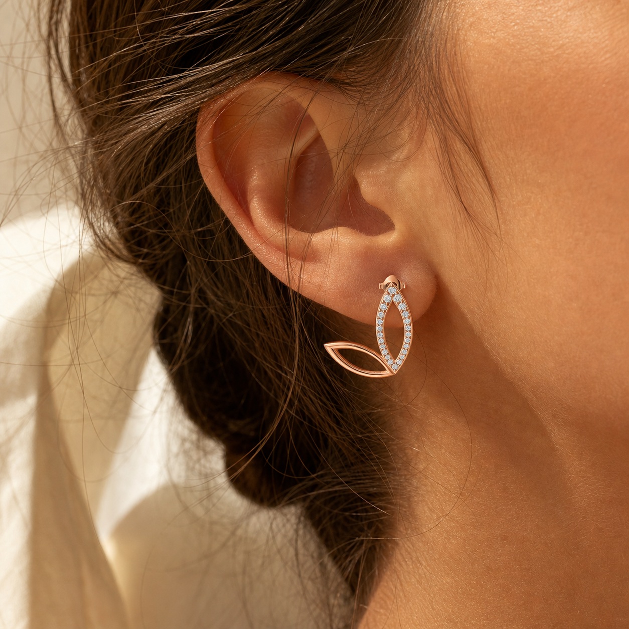 Aurgat Queenly Tea Leaf Drop Rose Gold Earrings