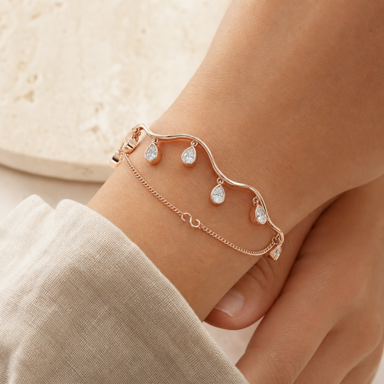 Aurgat Charming Rose Gold Half Cuff Bracelet