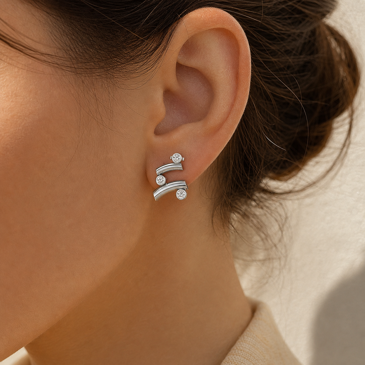 Aurgat Zirconia Connected Layers Sterling Silver Earrings