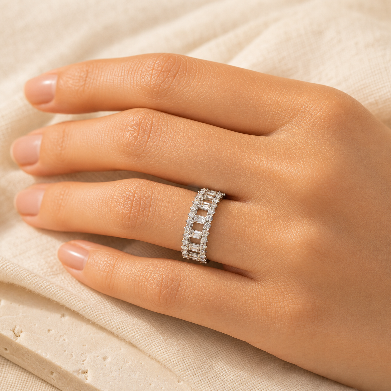 Aurgat Zirconia Sterling Silver Band Ring - image 3