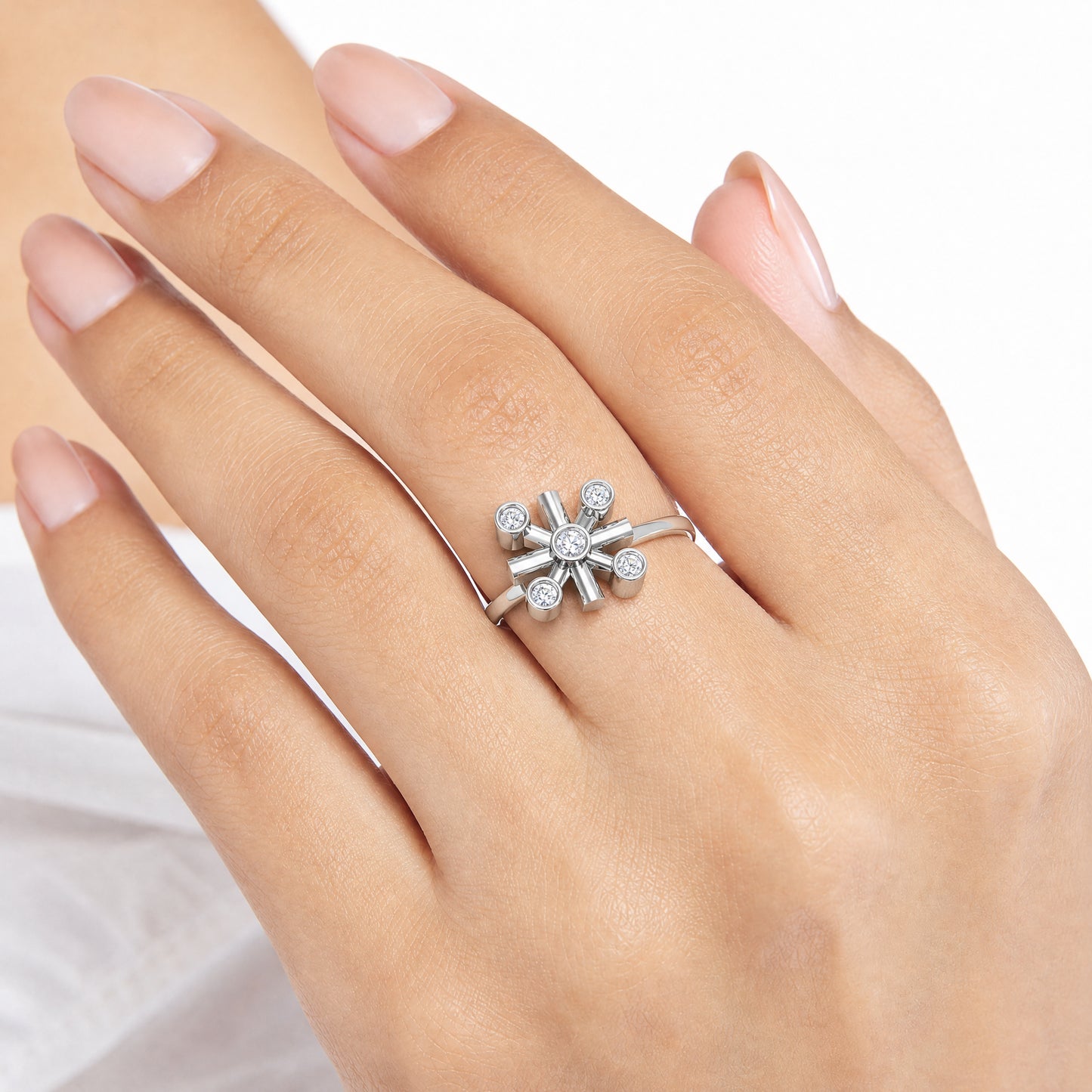 Aurgat Clear Zirconia Cross Sterling Silver Adjustable Ring