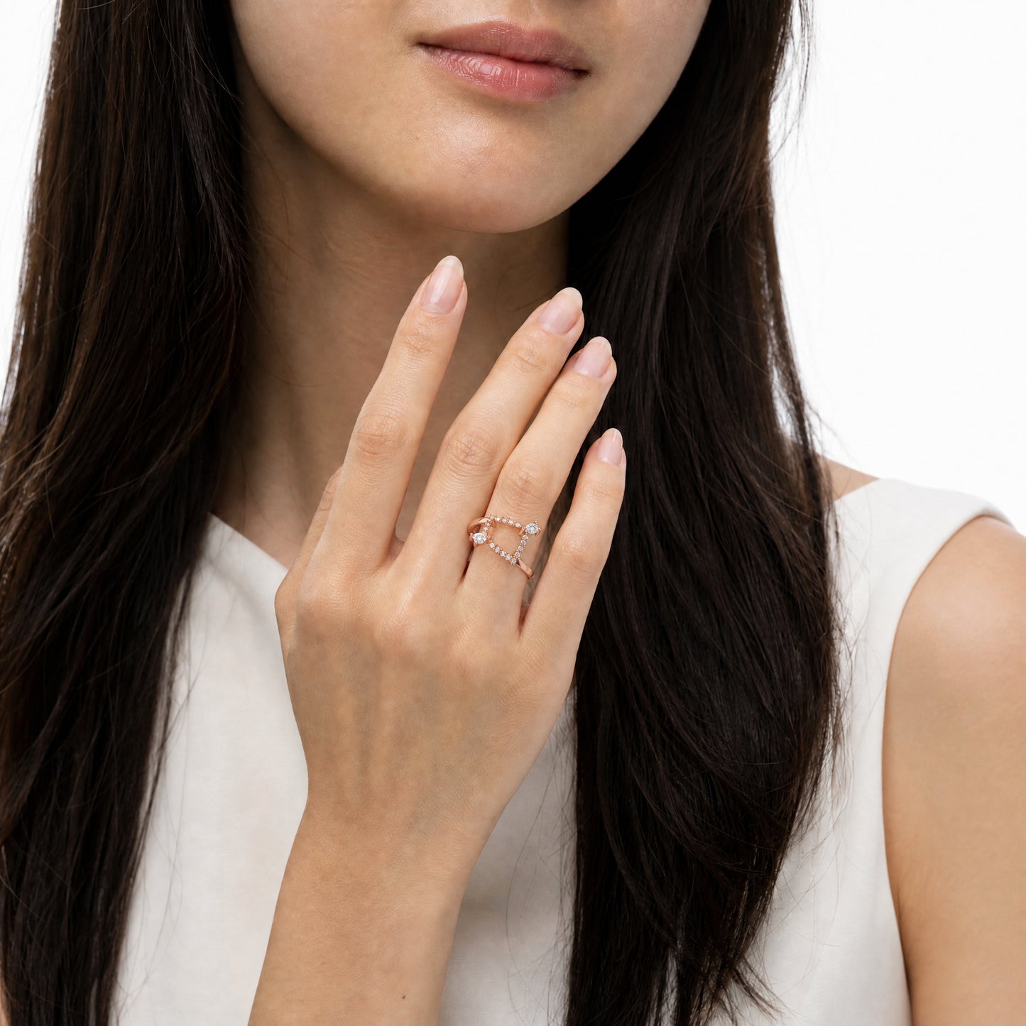 Aurgat Symmetrical High Rated Zirconia Rose Gold Adjustable RIng