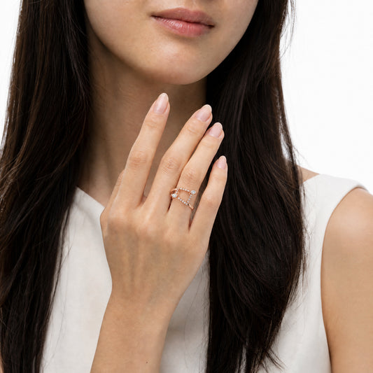 Aurgat Symmetrical High Rated Zirconia Rose Gold Adjustable RIng