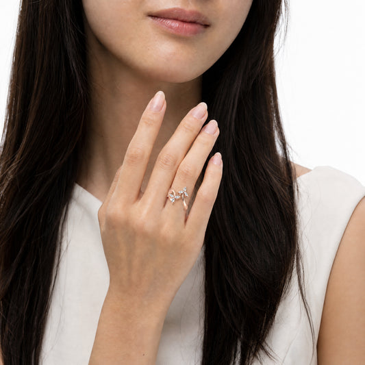 Aurgat Trillium Flower Zirconia Rose Gold Adjustable Ring