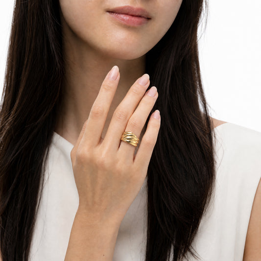 Aurgat Waves 18K Gold Plated Adjustable Ring Band