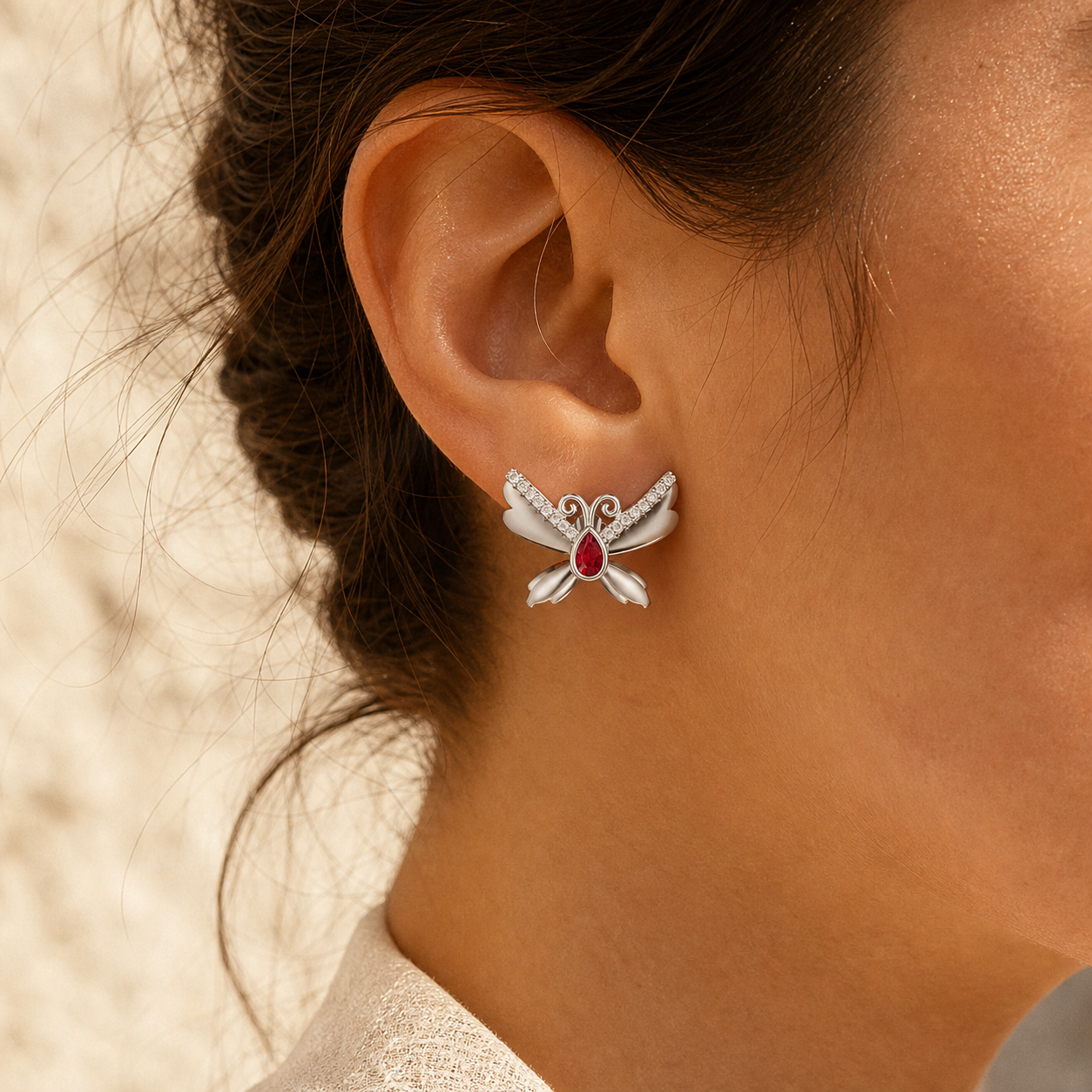 Aurgat Charming Red Butterfly Sterling Silver Earrings