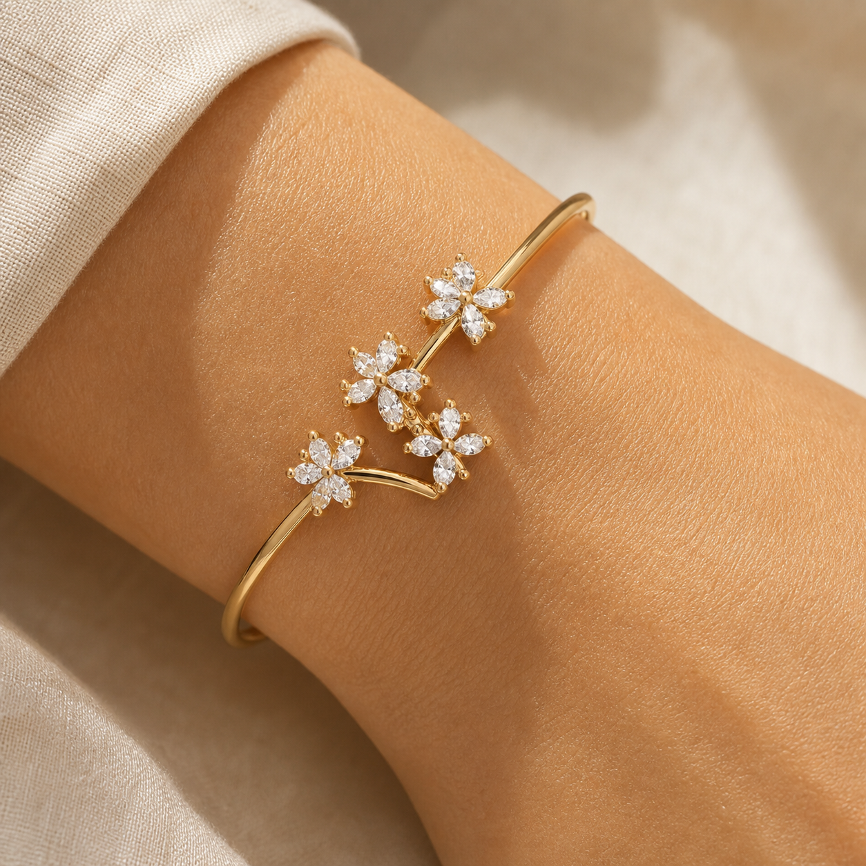 Aurgat Floral 18K Gold Plated Cuff Bracelet