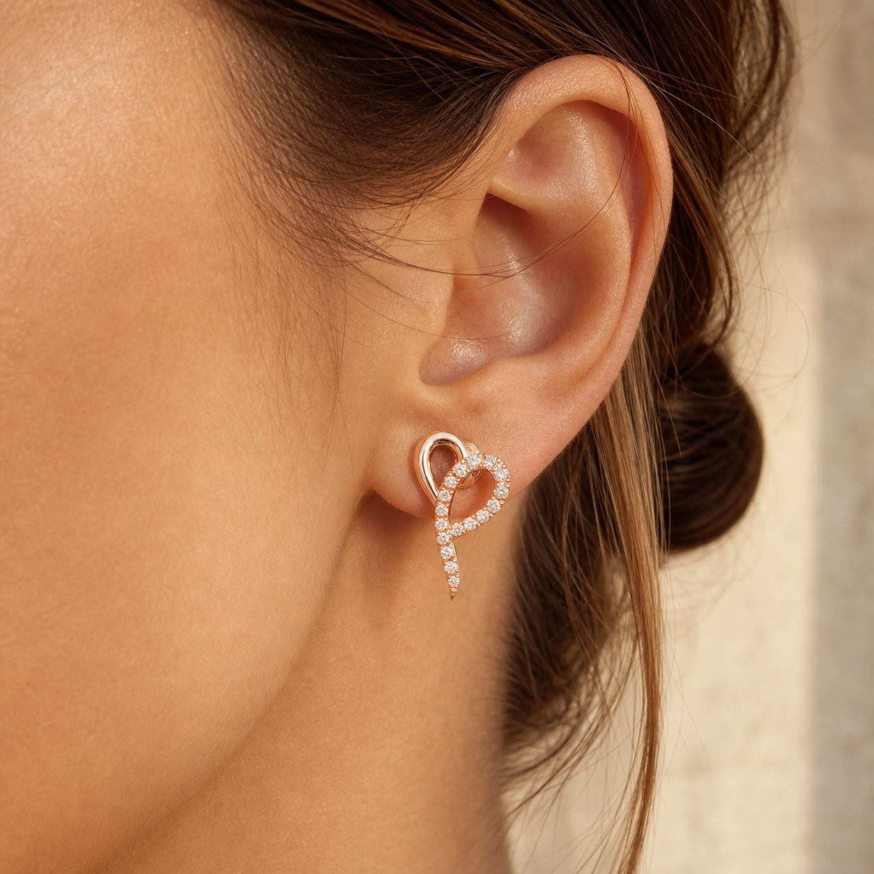 Aurgat Nobel Heart Rose Gold Earrings