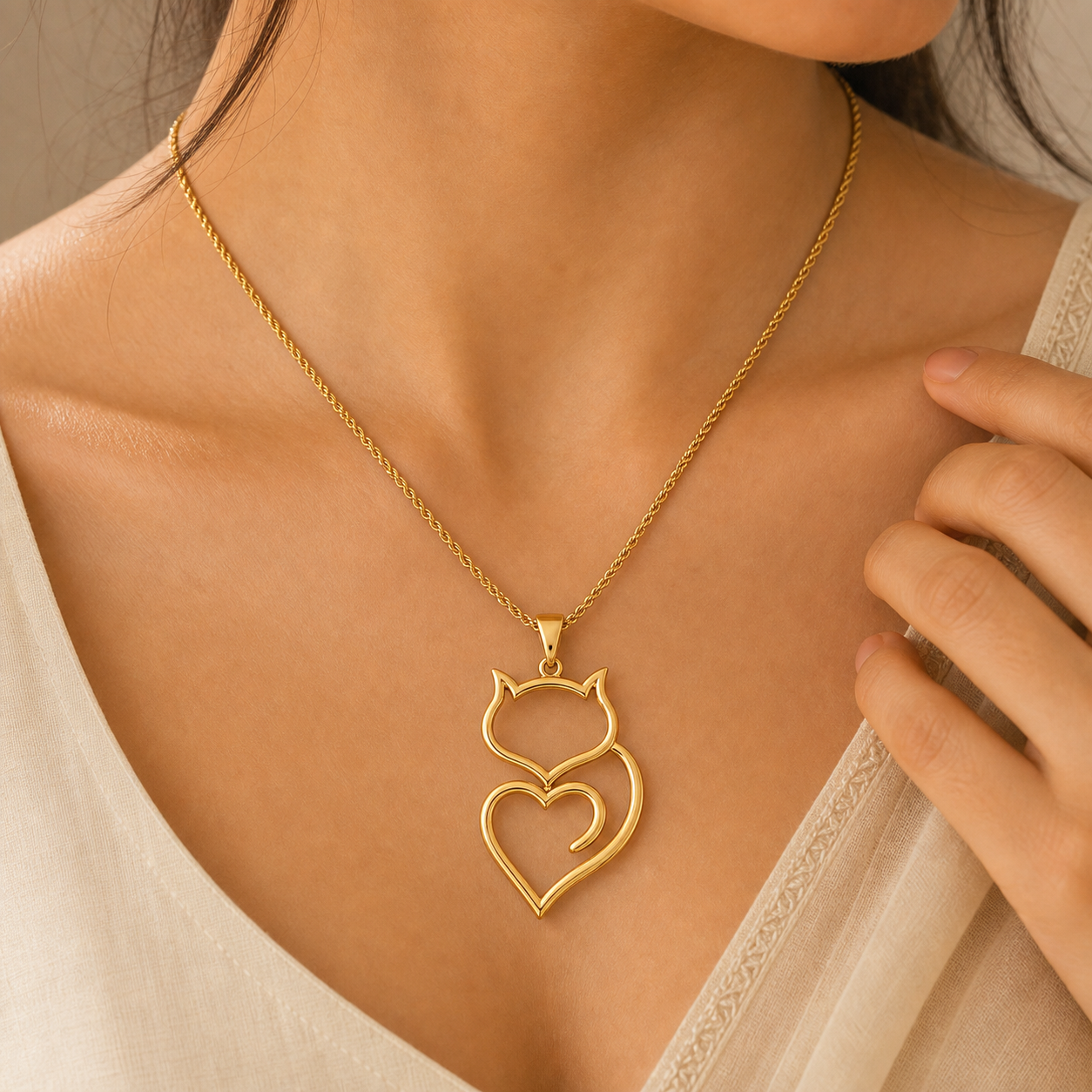 Aurgat Cat's Heart 18K Gold Plated Pendant
