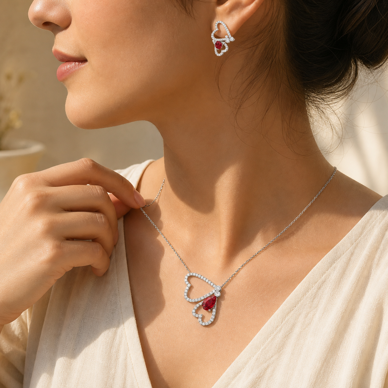 Aurgat Butterfly Love Sterling Silver Pendant Set - image 4