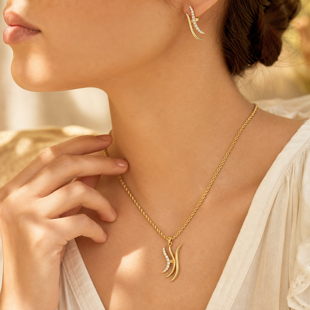 Aurgat Zircon Abstract 18K Gold Plated Pendant Set - image 4