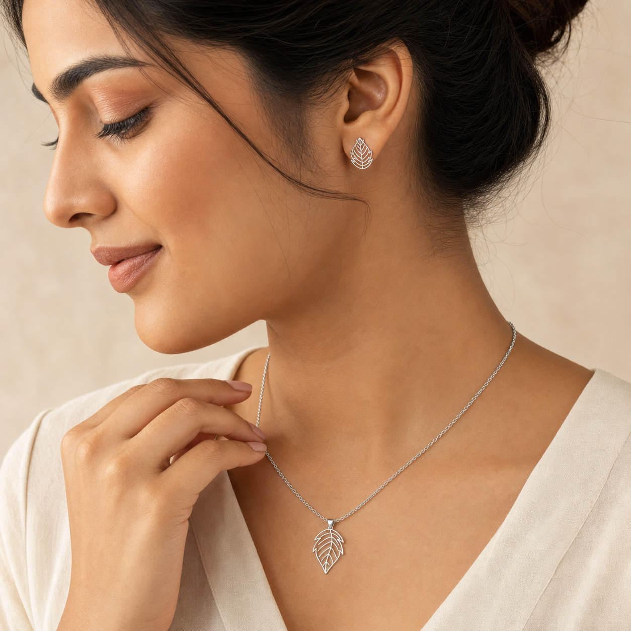 Aurgat Viburnum Leaf Drop Sterling Silver Pendant Set - image 4