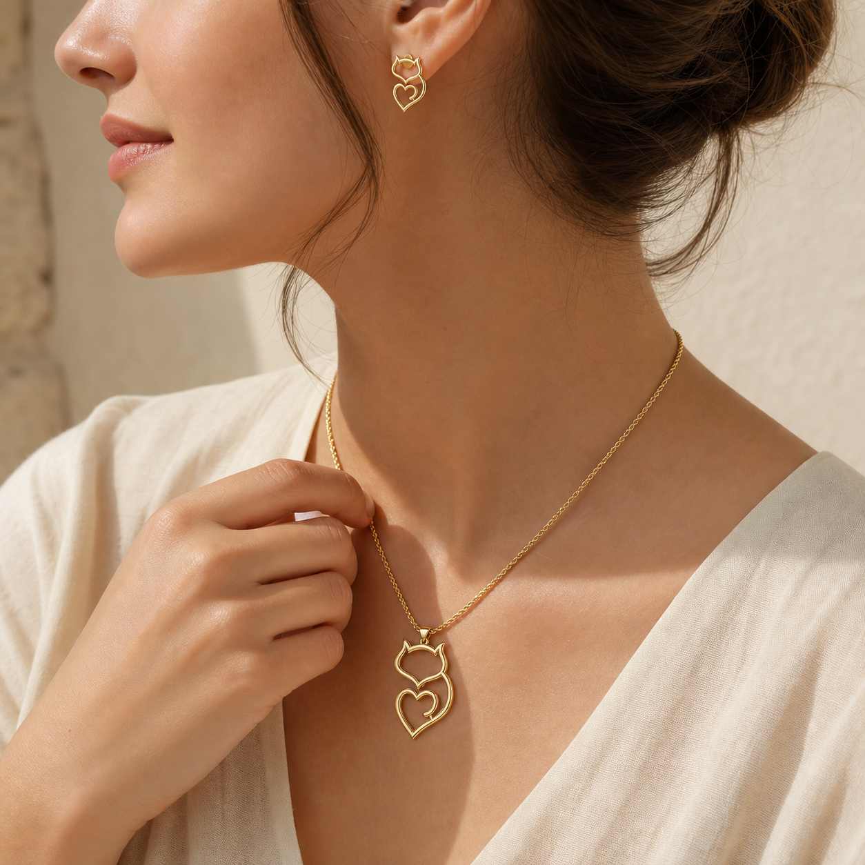 Aurgat Cat's Heart 18K Gold Plated Pendant Set - image 4