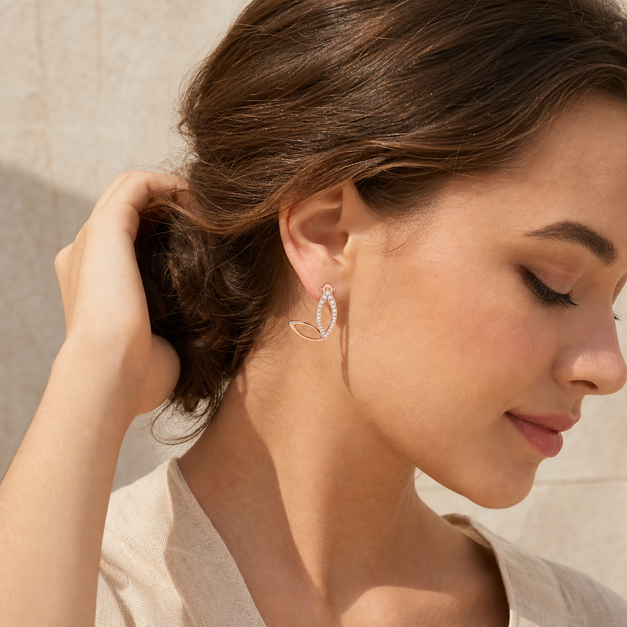 Aurgat Queenly Tea Leaf Drop Rose Gold Earrings