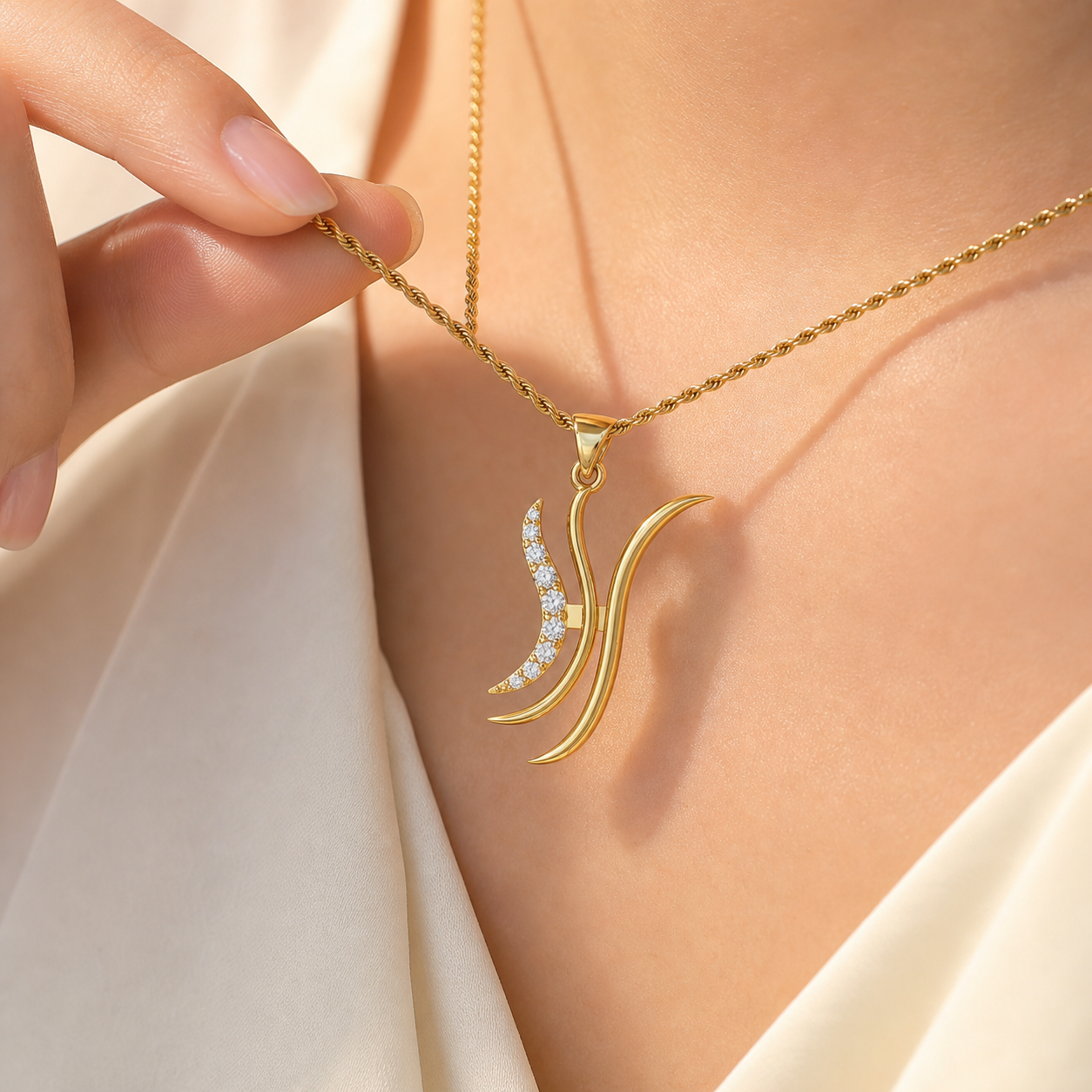 Aurgat Zirconia Abstract 18K Gold Plated Pendant